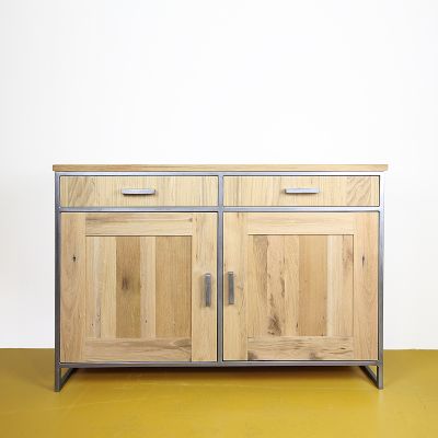 Oud eiken dressoir - blank staal