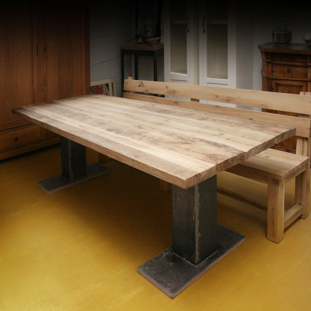 Kloostertafel oud eiken industrieel