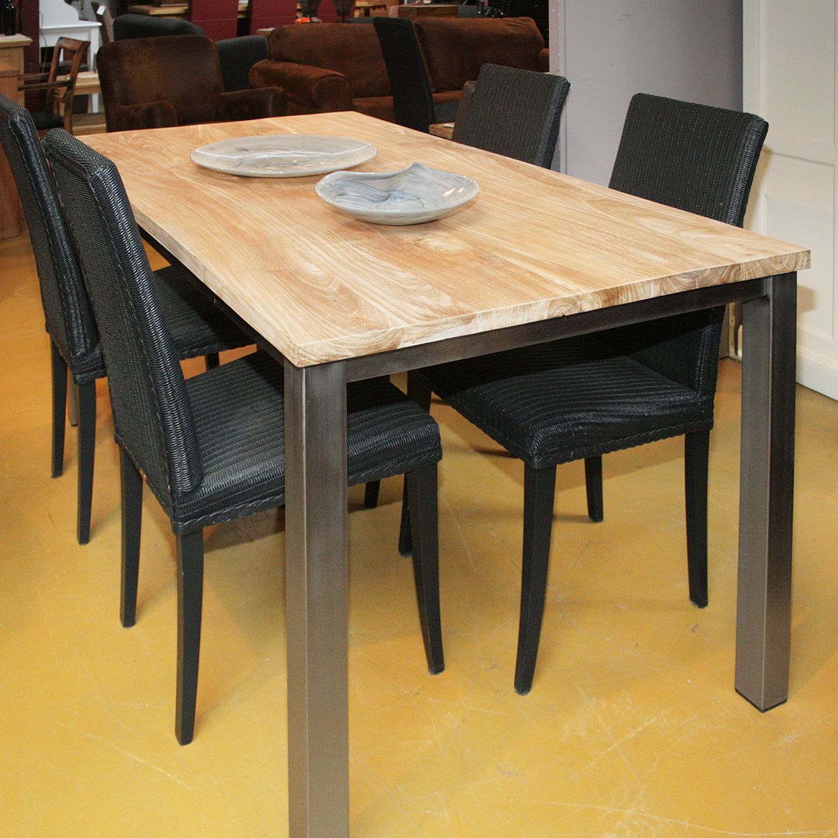 Eettafel teak RVS poten