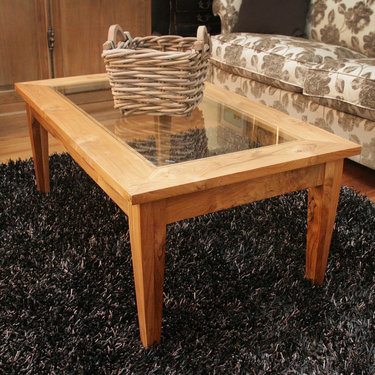 Salontafel op maat teak met glasplaat 1